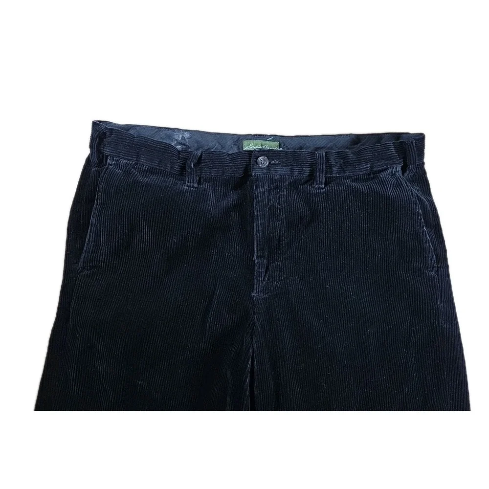 VTG Eddie Bauer Wide LEG Corduroy Pants Mens 38 TALL Black Pleated Cuffed Cotton